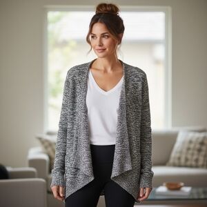 Belle By Belldini  Gray Marled Knit Open Front Cardigan